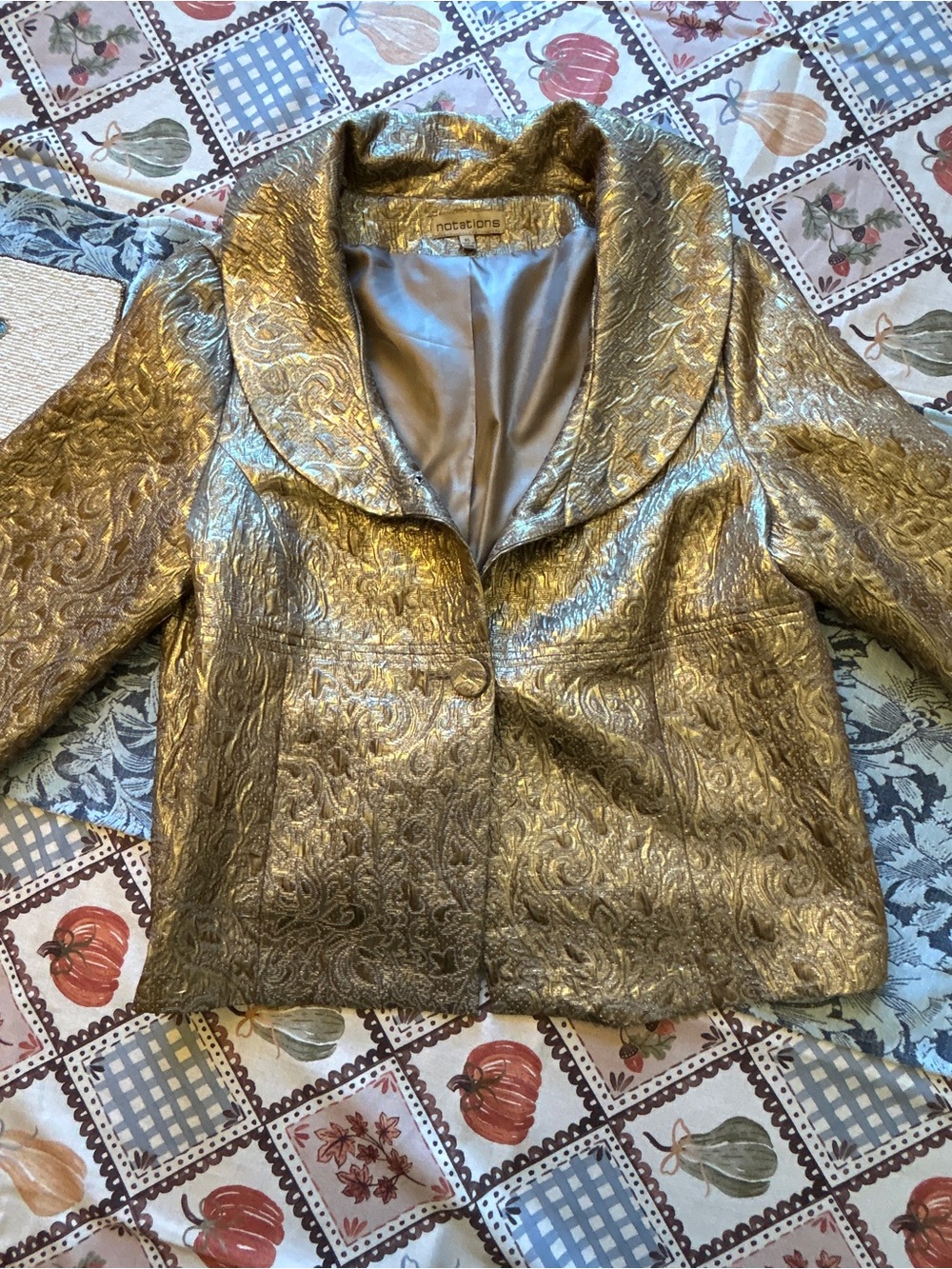 Vintage Notations Women's Bronze Brocade Formal 3/4 Sleeve Jacquard Jacket Size